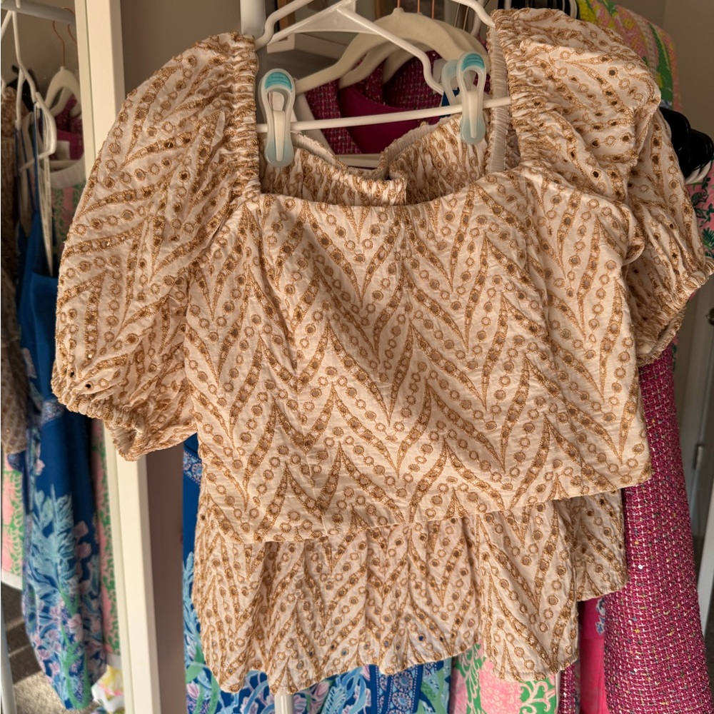 Lilly Pulitzer Gold Eyelet Puff Sleeve 2pc Set